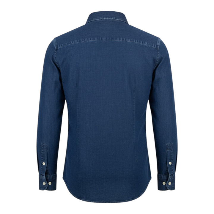 Koszula Denim z Długim Rękawem Custom Tailor Fit Len Bawełna Niebieska