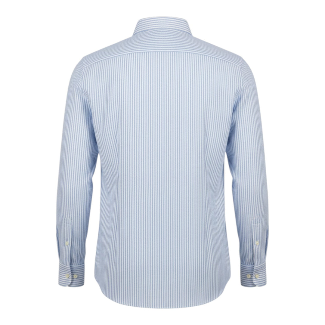 Koszula z długim rękawem Custom fit 100% len w paski błękitno-białe Washed