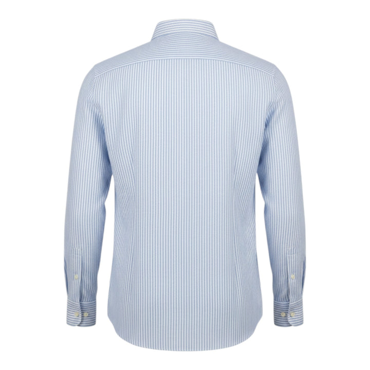 Koszula z długim rękawem Custom fit 100% len w paski błękitno-białe Washed