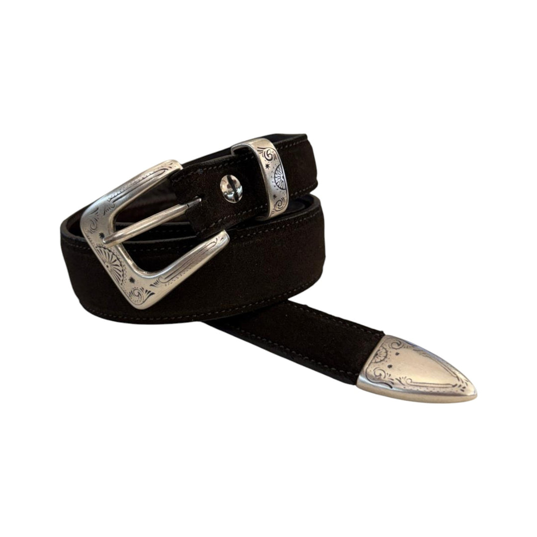 PASEK Z ZAMSZU W KOLORZE CIEMNEGO BRĄZU