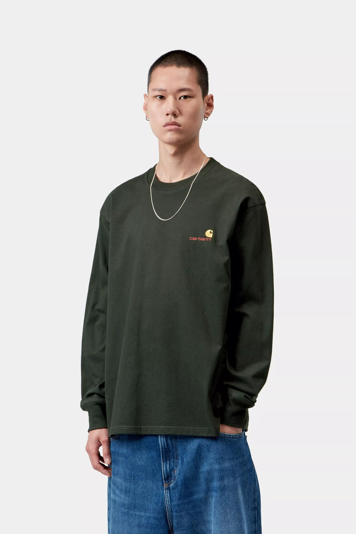 Carhartt Wip L/S AMERICAN SCRIPT T-SHIRT RAVEN Grigio - foto 2