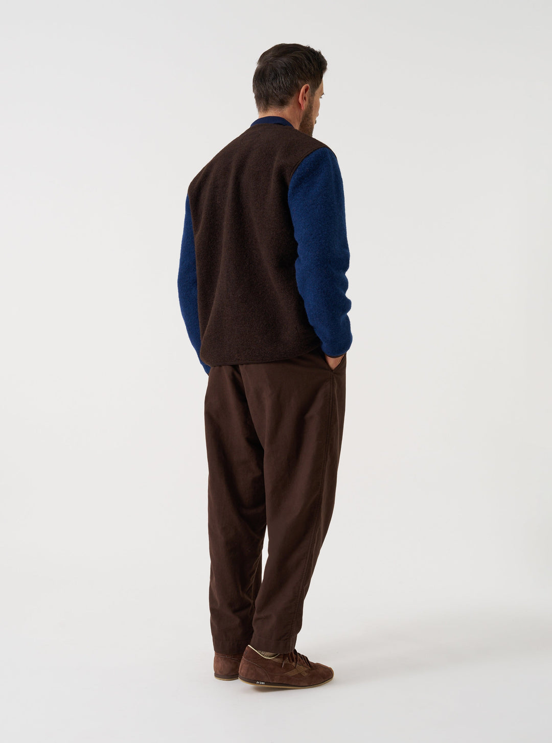 Universal Works Cardigan Wool Fleece Brown/Indigo Marrone - foto 3