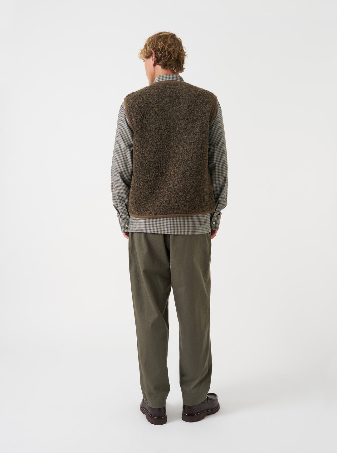 Universal Works Lancaster Gilet Bouclet Fleece Brown Marrone - foto 3