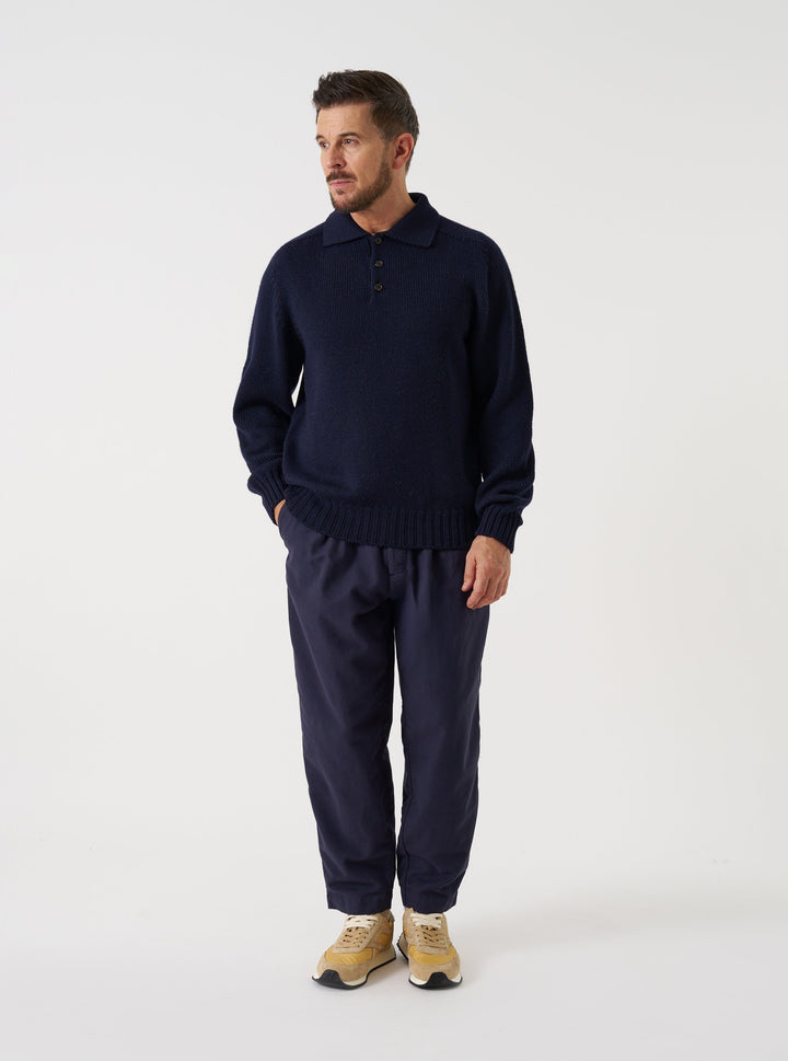 Universal Works Pleated Track Pant Comfort Moleskin Navy Blu - foto 2