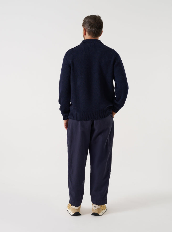 Universal Works Pleated Track Pant Comfort Moleskin Navy Blu - foto 3